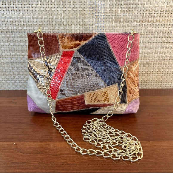 🌟2xHP🌟VTG 1980s Snake & Lizard Skin Patchwork Color Block Shoulder/Crossbody Bag - Picture 3 of 14